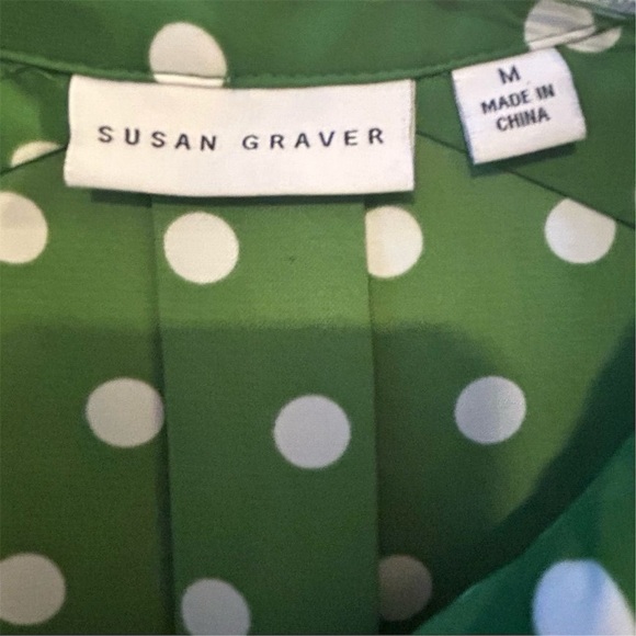 Susan Graver Women's M Green Polka Dot Button Down Blouse 3/4 Sleeve - Picture 8 of 11